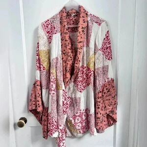 Anthropologie Floreat Patchwork Effie Blouse Robe Peach Kimono Sleeve